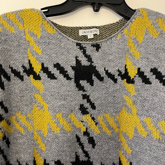 Jamison Arlo Evereve Houndstooth Gray Yellow Pullover Sweater Sz small - Picture 4 of 5